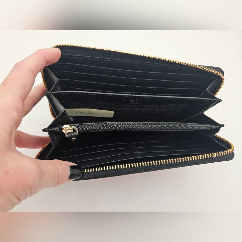 Kate Spade Be Mine Black and Red Heart Pattern Wallet Patent Leather - Picture 3 of 3